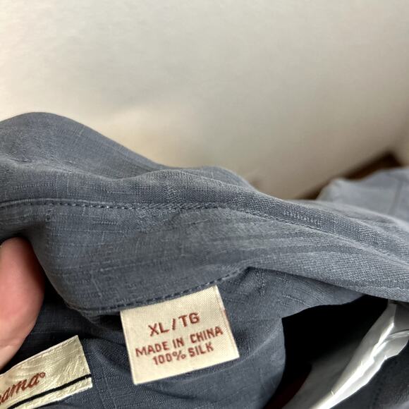 Tommy Bahama Silk Hawaiian Button Up Shirt Mens Size XL Navy Gray Resort Golf - Picture 5 of 6